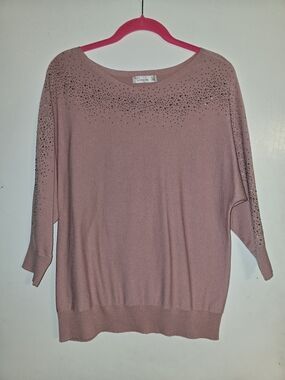 89th & Madison Dusty Pink Crystal-Yoke Boatneck Sweater